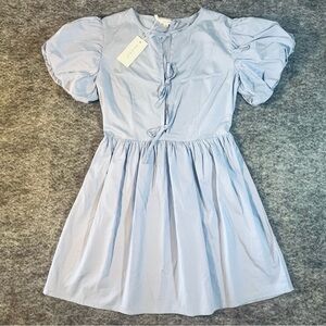 SIM & SAM Blue Puff Sleeve Cotton Mini Dress Sz M Soft Girl Cottagecore Babydoll